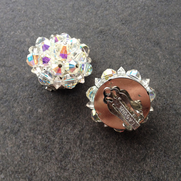 Vintage 50's Rhinestone Cluster Earrings - Picture 2 of 2